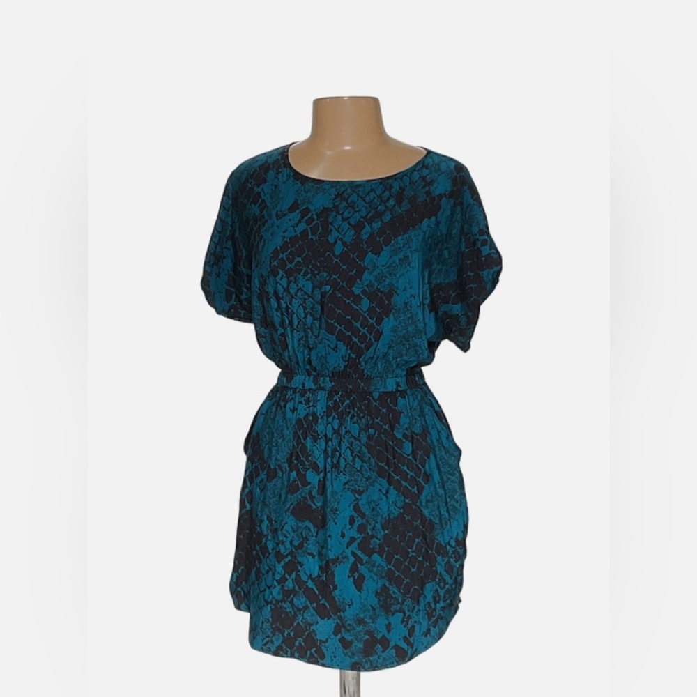 Express Turquoise Snakeskin Print Dress, L, feels like silk